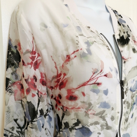 Yest Summer Chiffon zip up jacket bomber style 3/4 sleeve size 6 - Picture 3 of 8